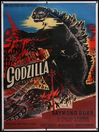 7x0360 GODZILLA linen French 1p 1957 great different Sim art of King of the Monsters, ultra rare!