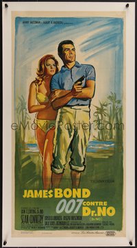 7x0921 DR. NO linen French 16x31 1963 great different Boris Grinsson art of Connery & Andress, rare!