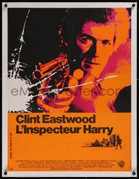 7x0959 DIRTY HARRY linen French 23x30 1972 cool art of Clint Eastwood w/gun, Don Siegel crime classic!