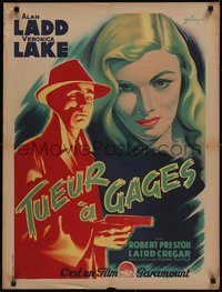 7x0108 THIS GUN FOR HIRE French 24x32 1947 Grinsson art of Ladd w/ gun & Veronica Lake, ultra rare!