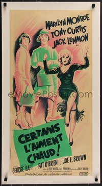 7x0922 SOME LIKE IT HOT linen French 16x32 1959 Grinsson art of Marilyn, Curtis & Lemmon, ultra rare!