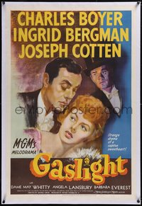 7x0550 GASLIGHT linen 1sh 1944 great art of Ingrid Bergman, Charles Boyer & Joseph Cotten, Cukor!