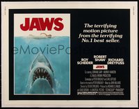 7x1124 JAWS linen 1/2sh 1975 great art of Steven Spielberg's classic shark attacking sexy swimmer!