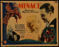 7x0027 MENACE 1/2sh 1932 close up of sexy young Bette Davis & Byron, cool border art, ultra rare!