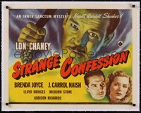 7x1136 STRANGE CONFESSION linen 1/2sh 1945 Lon Chaney Jr. in shocking Inner Sanctum Mystery, rare!