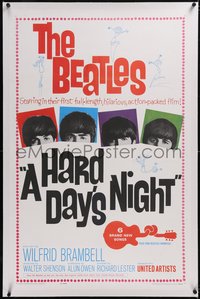 7x0569 HARD DAY'S NIGHT linen 1sh 1964 The Beatles in their first film, John, Paul, George & Ringo!