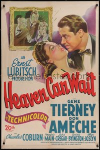 7x0573 HEAVEN CAN WAIT linen 1sh 1943 stone litho of Gene Tierney & Ameche, directed by Ernst Lubitsch