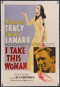 7x0587 I TAKE THIS WOMAN linen C 1sh 1939 Vincentini art of sexy Hedy Lamarr, Tracy, ultra rare!