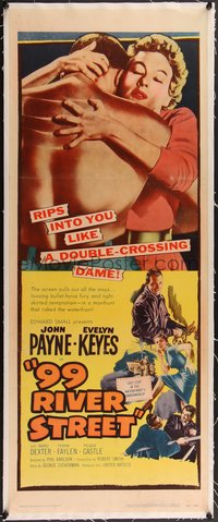 7x1019 99 RIVER STREET linen insert 1953 John Payne & sexy double-crossing Evelyn Keyes, ultra rare!