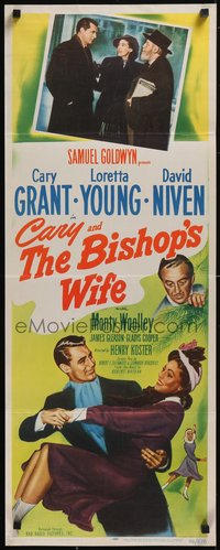 7x0153 BISHOP'S WIFE insert 1947 art & photo of Cary Grant, Loretta Young & priest David Niven!