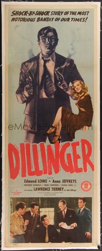 7x1023 DILLINGER linen insert 1945 art of brutal gangster Lawrence Tierney, sexy Anne Jeffreys!