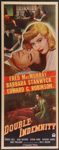 7x0036 DOUBLE INDEMNITY insert 1944 Billy Wilder, fantastic image of Barbara Stanwyck & MacMurray!