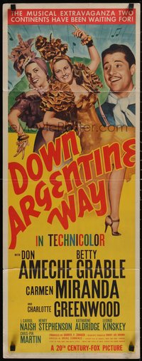 7x0155 DOWN ARGENTINE WAY insert 1940 sexy Betty Grable, Carmen Miranda, Don Ameche, ultra rare!