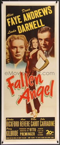 7x0038 FALLEN ANGEL insert 1945 Preminger, Alice Faye, Dana Andrews, sexy bad girl Linda Darnell!