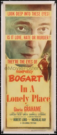 7x1027 IN A LONELY PLACE linen insert 1950 Humphrey Bogart, Gloria Grahame, Nicholas Ray classic!