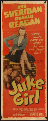 7x0043 JUKE GIRL insert 1942 sexy smoking Ann Sheridan & romantic close up with Ronald Reagan!