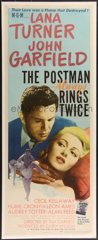 7x0047 POSTMAN ALWAYS RINGS TWICE insert 1946 great c/u of John Garfield & sexy Lana Turner, rare!