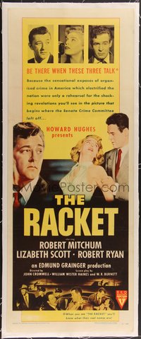 7x1035 RACKET linen insert 1951 Robert Ryan grabs sexy Lizabeth Scott, Robert Mitchum, Howard Hughes!