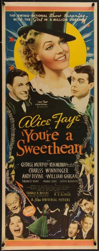 7x0056 YOU'RE A SWEETHEART insert 1937 pretty Alice Faye wearing top hat, George Murphy, ultra rare!