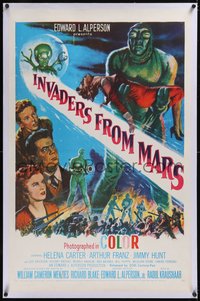 7x0594 INVADERS FROM MARS linen 1sh R1955 classic, hordes of green monsters from outer space!