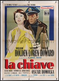 7x0373 KEY linen Italian 1p 1958 Carol Reed, art of William Holden & sexy Sophia Loren, ultra rare!