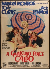 7x0059 SOME LIKE IT HOT Italian 1p 1959 art of Marilyn Monroe, Curtis & Lemmon by Olivetti, rare!