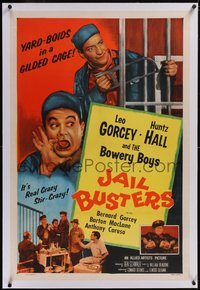 7x0597 JAIL BUSTERS linen 1sh 1955 yard-boids Bowery Boys Leo Gorcey & Huntz Hall in a gilded cage!