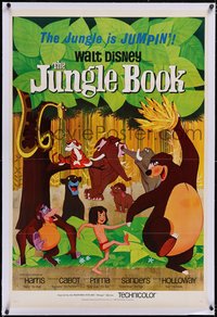 7x0604 JUNGLE BOOK linen 1sh 1967 Walt Disney cartoon classic, great image of Mowgli & friends!