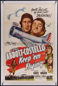 7x0605 KEEP 'EM FLYING linen 1sh R1949 Bud Abbott & Lou Costello in the Army Air Corps, Martha Raye!