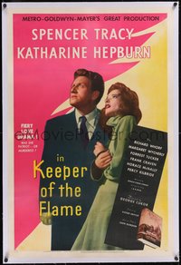 7x0606 KEEPER OF THE FLAME linen style D 1sh 1942 Tracy doesn't know if Kate Hepburn is a murderess!