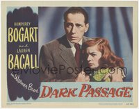 7x0234 DARK PASSAGE LC #2 1947 great close up of Humphrey Bogart with gun & sexy Lauren Bacall!