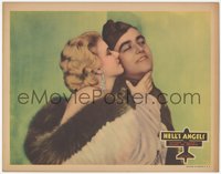 7x0245 HELL'S ANGELS LC 1930 great close up of Jean Harlow in jewels & fur kissing James Hall!