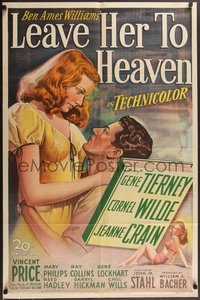 7x0203 LEAVE HER TO HEAVEN 1sh 1945 best art of sexy Gene Tierney, Cornel Wilde, Jeanne Crain!