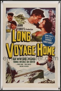 7x0627 LONG VOYAGE HOME linen 1sh R1948 John Ford, John Wayne, Thomas Mitchell & Morales, rare!