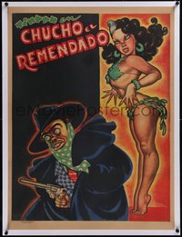 7x0974 CHUCHO EL REMENDADO linen Mexican poster 1952 art of Tin Tan & sexy girl by Cabral, rare!