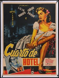 7x0975 CUARTO DE HOTEL linen Mexican poster 1953 Ocampo art of sexy Lilia Prado on bed, ultra rare!