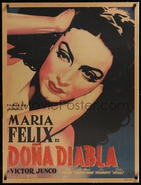 7x0976 DONA DIABLA linen Mexican poster 1950 amazing super close up Espert art Maria Felix, rare!