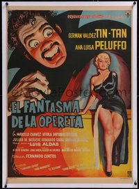 7x0977 EL FANTASMA DE LA OPERETA linen Mexican poster 1960 art of Valdes as Tin-Tan + sexy woman!