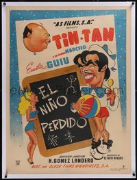 7x0980 EL NINO PERDIDO linen Mexican poster 1947 great art of German Valdes as Tin-Tan, ultra rare!