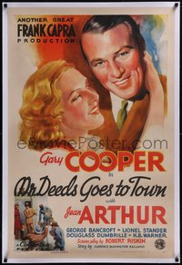 7x0658 MR. DEEDS GOES TO TOWN linen style B 1sh 1936 art of Gary Cooper & Jean Arthur, Capra, rare!