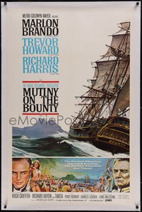 7x0662 MUTINY ON THE BOUNTY linen style B 1sh 1962 Marlon Brando, Howard, art by Smith & Henninger!