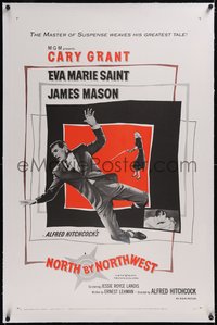 7x0670 NORTH BY NORTHWEST linen 1sh 1959 Alfred Hitchcock classic with Cary Grant & Eva Marie Saint!