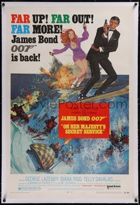 7x0673 ON HER MAJESTY'S SECRET SERVICE linen B 1sh 1969 Lazenby's only Bond, McGinnis & McCarthy art!