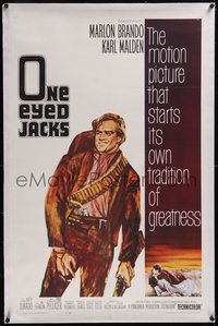 7x0677 ONE EYED JACKS linen 1sh 1961 art of star & director Marlon Brando with gun & bandolier!