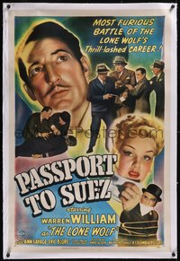 7x0684 PASSPORT TO SUEZ linen 1sh 1943 Warren William as The Lone Wolf battles Nazi spies in WWII!