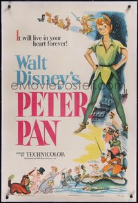 7x0689 PETER PAN linen 1sh 1953 Walt Disney, great art of J.M. Barrie's boy who would not grow up!