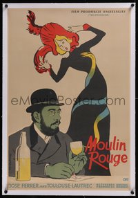 7x0945 MOULIN ROUGE linen Polish 23x33 1957 great Jagodzinski art of Ferrer as Toulouse-Lautrec!