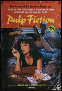 7x0122 PULP FICTION advance 1sh 1994 Quentin Tarantino, Uma Thurman smoking Lucky Strike cigarettes!