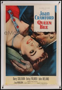 7x0694 QUEEN BEE linen style B 1sh 1955 c/u of sexy Joan Crawford being kissed by Barry Sullivan!