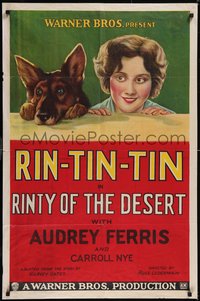 7x0207 RINTY OF THE DESERT 1sh 1928 cool art of canine star Rin Tin Tin & Audrey Ferris, ultra rare!